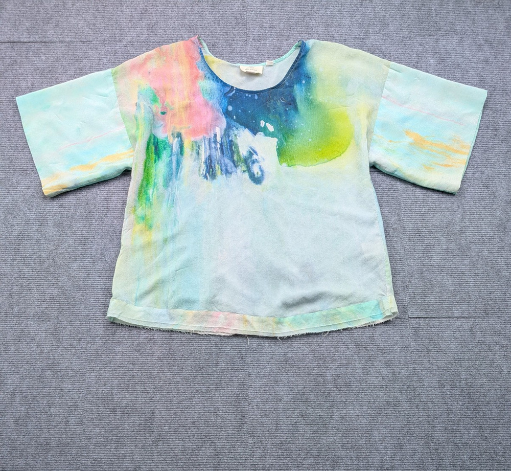 Claire Desjardins Blouse Womens 6 Art To Wear Silk Artsy Watercolor Whimsical